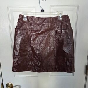 Maeve Anthropologie Burgundy Faux Leather Patent Mini Skirt OB1006391 Womens 6